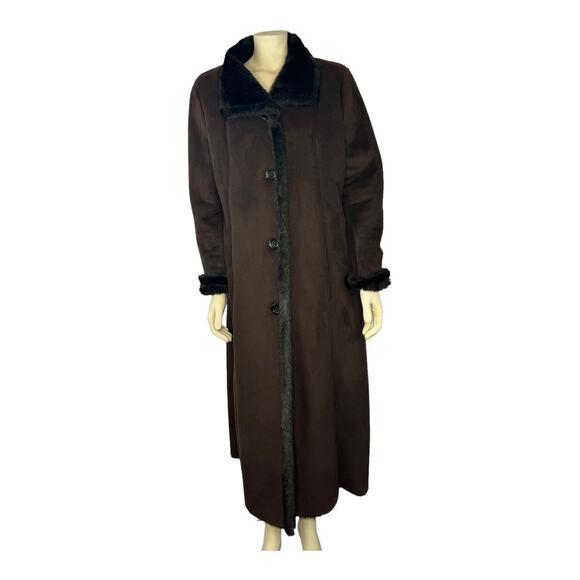 Vintage Jones New York's luxe style trimmed, faux fur long brown coat size large - Picture 5 of 17